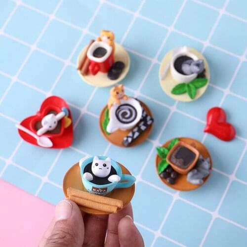 6 pieces Cartoon Creative Three-dimensional Magnetic Stickers Cute Cat Coffee Cup Pvc Set Refrigerator Stickers