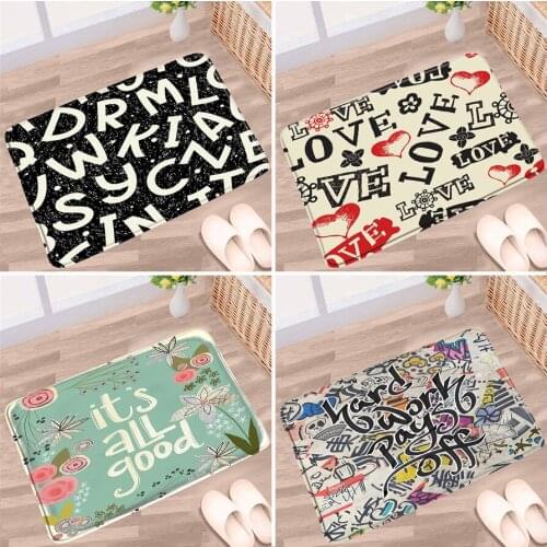 Doormat Creative Word Bathroom Mat Letter Plant Flower Graffiti Animal Pattern Non-slip Rugs Flannel Bath Kitchen Doorway Carpet