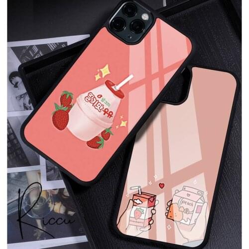 Cute Japanese Strawberry Milk Phone Case Rubber for iPhone 12 11 Pro Max XS 8 7 6 6S Plus X 5S SE 2020 XR 12 Mini case
