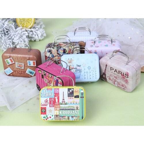 Fashion Metal Mini Suitcase for Dolls Miniature Toys Trunk Dollhouse Decoration