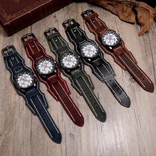 2021 Retro Cow Leather Bracelet Watch Male Personality Design Men Quartz Wristwatches Relogio