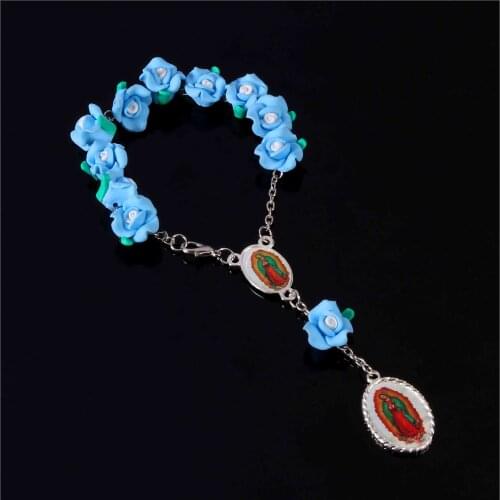 Catholic Cross Bracelet 1CM Soft Ceramic Bead Bracelet, Sacred Heart Guadalupe Glamour Lady Pearl Baby Bead Bracelet