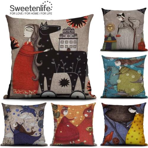 Sweetenlife Pillow Cover 50*50 Cushions Home Decor Cartoon Decorative Throw Pillows Vintage Sofa Cushion Pillowcases Customized