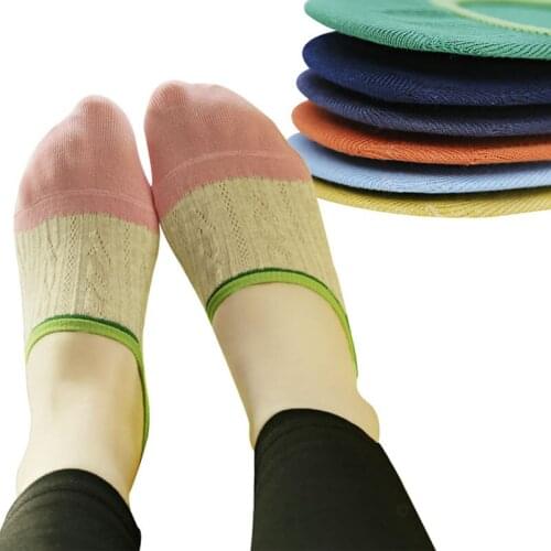 6 Pairs Women Invisible Boat Socks Bamboo Fiber Hit Color Twist Lines Girls Art Socks Spring Summer Autumn Silicone Female Meias