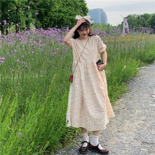 Summer new French retro dress, Hong Kong style loose floral skirt, thin floral long skirt, 2021 new pastoral style dress