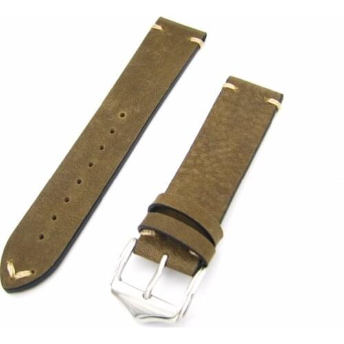 CARLYWET 20 22mm Real Leather Green Brown Vintage Watch Bands Strap Belt Silver Polish Pin Buckle For Omega Rolex Tag Heuer IWC