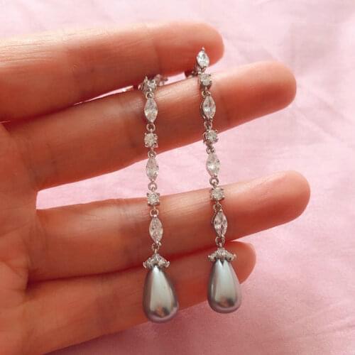 Bilincolor Luxury wedding grey pearl korean long earring for women