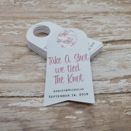 Take a shot we tied the knot, mini liquor bottle tags, Custom liquor bottle hang tag, Design wedding favor, bridal shower favor