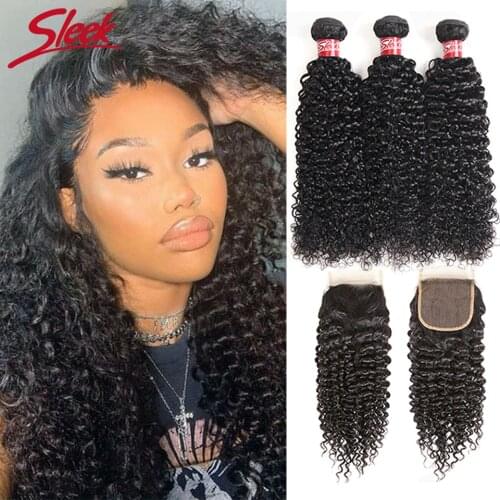 Sleek Malaysian Remy Kinky Curly Bundles With Closure Curly Human Hair Bundles With Closure 3 Bundles Curly Bundles With Closure