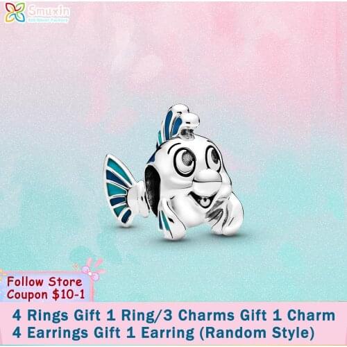Smuxin 925 Sterling Silver Beads The Little Mermaid Charms fit Original Pandora Bracelets Women Jewelry Making Birthfay Gift