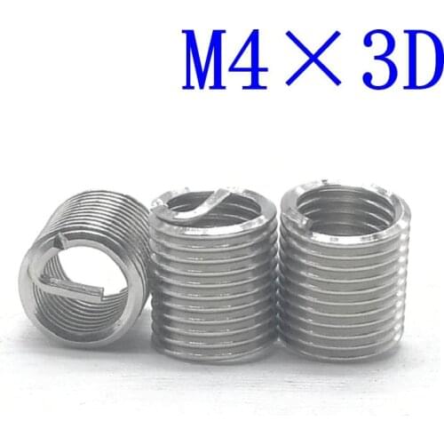 50Pcs M4*3D Stainless Steel Coiled Wire Helical Screw Thread Inserts M4 Screw Bushing self tapping thread repair tool