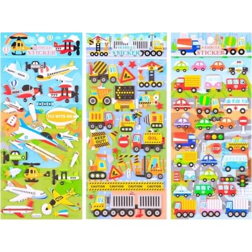 Vehicle Sticker Cartoon Car Plane Ambulance Police Dumpers Post Mail Van Stickers Kids Gift Decoration Stationery A6992