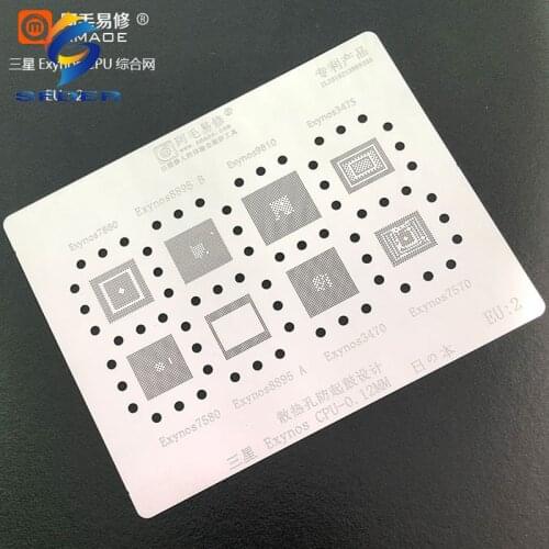 0.12MM Amaoe BGA Stencil EU1 EU2 EU3 EU4 For Samsung Exynos CPU RAM IC Chip Solder Ball Reballing Pins Tin Plant Net Square Hole