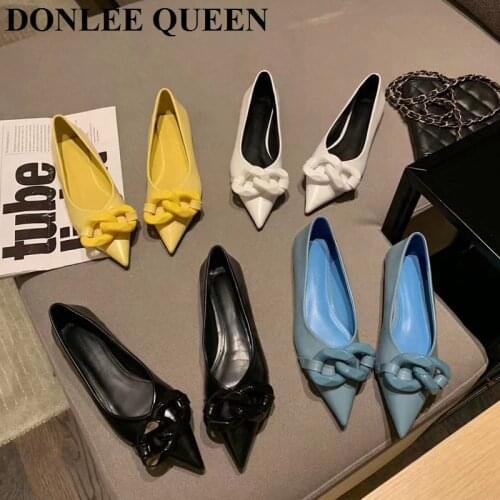 2021 Spring Shoes Women Pointed Toe Flat Casual Loafers Brand Design Chain Ballet Female Ballerina Candy Color Zapatillas Mujer