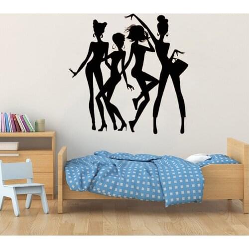 Party Girls Disco Wall Stickers Shopping Shopaholic Vinyl Decal Fashion Girl Room Decor Creative Home Decor Bedroom Art Mural
