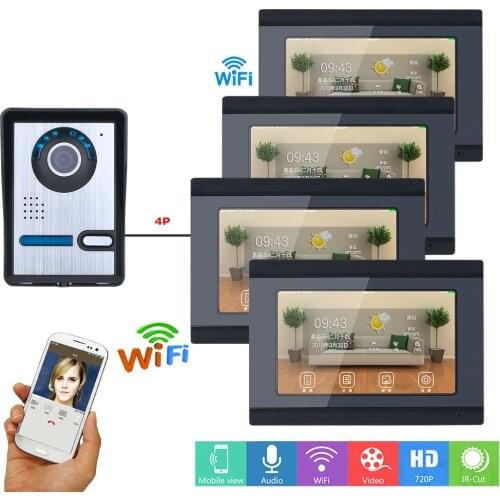 7 inch 4 Monitors Wired /Wireless Wifi Video Door Phone Doorbell Intercom System with IR-CUT HD 1000TVL Wired Camera Night Visi