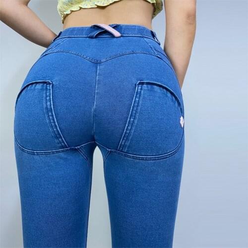 Shascullfites Melody Women Pull On Stretch Sport Light Blue Jeans Slim Fit Yoga Bum Lifting Jean Leggings