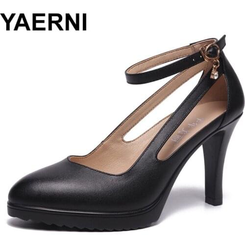 YAERNI 8cm 11cm platform heel shoes women pumps big size 32-43 spring buckle high heels shoes ladies office wedding shoes white
