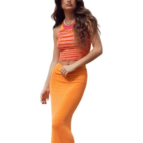 Women’s Causal Round Neck Vest Fashion Irregular Stripe Print Exposed Navel Sleeveless Tops