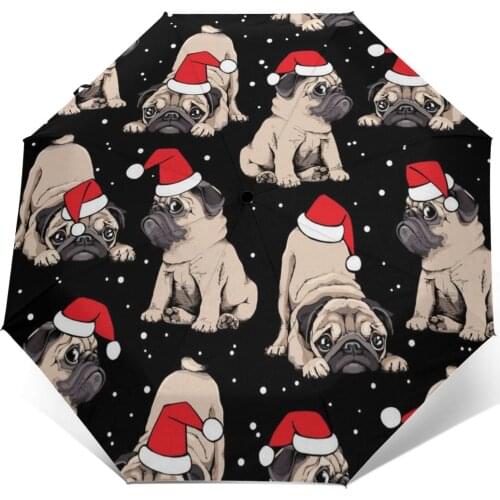 Sunny Umbrella Santa Pug Automatic folding portable men women umbrella Sunscreen rain Windproof beach parasol