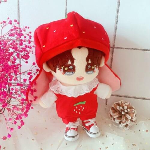 20cm Plush Doll Dolls Clothes strawberry hats rompers Shoes Accessories for Korea Kpop EXO Idol Dolls Clothing Fans Gift