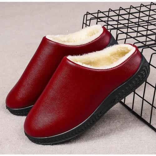 2021 leather Winter Warm Shoes Woman Men Indoor Slippers Soft Plush Anti-slip Lovers Home Floor Slipper Cotton Slides