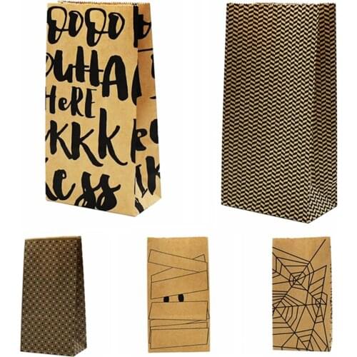 5pcs Party Favor Bags，Halloween Kraft Paper Bags, , Candy Cookie Bread Nuts Bag For Biscuits Snack Baking Package bag