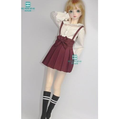 Accessorise for doll fit 1/3 BJD SD DD doll fashion red strap dress, socks, shirt