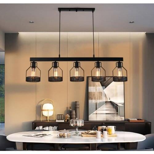 American retro loft industrial wind chandelier iron cage long chandelier For restaurant lamp living room bedroom light Fixtures