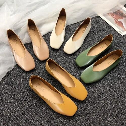 Fashion Low-heeled Anti-skid Shoes Women Summer Autumn Skid-proof Square Toe Flat Korea Style Sandals Shoes Shallow Simple Shoe