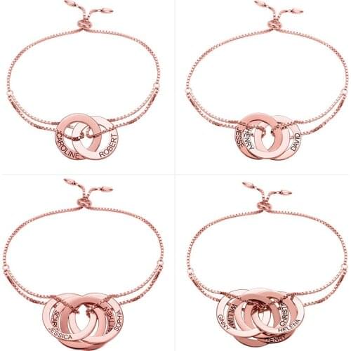 Amxiu Custom 2-6 Names Bracelets 925 Sterling Silver Circles Bracelet For Women Men S925 Jewelry Personalized Valentines Gift