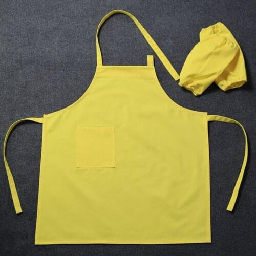 Kid Long Cotton Apron & Oversleeve Children School Painting Crafting Drawing Work wear Home Baking BBQ Cook Protection Cloth B92