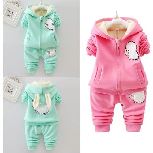 VOGUEON Baby Girls Warm Jackets +Pants Clothing Set Infant Kids Thicken Fleece Tracksuit Children Sports Suit Toddler Clothing