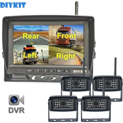 DIYKIT Wireless 7" 1280x720 AHD Truck 4ch Recorder Monitor HD Night Vision Reverse Backup Wifi LED Camera for Bus Car Truck RV