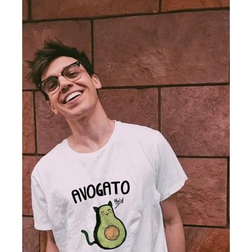 Avocado Hola Cat Print Mens Summer T Shirts Graphic Casual Male Short Sleeve Tshirt Streetwear Round Neck T-shirt Tees Tops