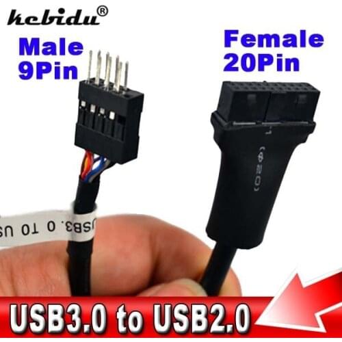 Kebidu plug-and-play 13CM Mainboard Motherboard USB 3.0 20 Pin Female to USB 2.0 9 pin Male Housing Extension Cable For Computer