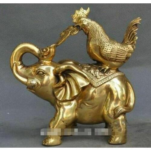 Chinese Brass Bronze Fengshui Ruyi Elephant Rooster Auspicious Sculpture