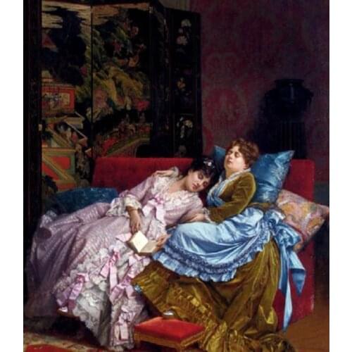 Classic Portrait Canvas Oil Painting for Home Decor Young Noblewomen Have a Rest Sleeping on Sofa - An Afternoon Idyll Handmade