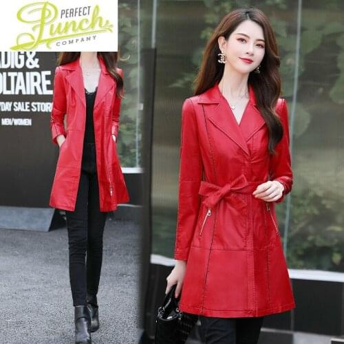 Women Long 2021 Genuine Leather Jacket Korean Spring Autumn 100% Sheepskin Coat Chaqueta Cuero Hombre Pph474