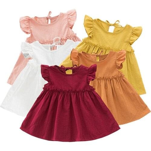 Summer Sleeveless Casual Princess Dresses Toddler Kids Baby Girls Ruffle Solid Linen Elegant Princess Party Dress Clothes