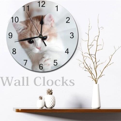 Cute Cats 25CM Round Wall-Clocks Decor Numeral Digital Dial Mute Silent Digital Clocks Battery Operated Clocks Living Room Wall