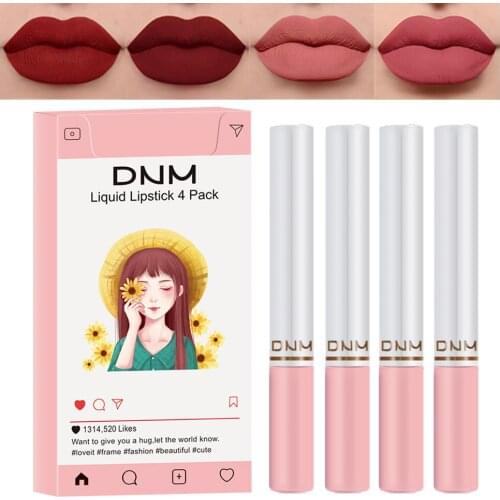 4pc Velvet Matte Liquid Lipsticks Set Waterproof Moisturizing Nude Lip Gloss Long Lasting Non-stick Cup Lip Tint Makeup Cosmetic