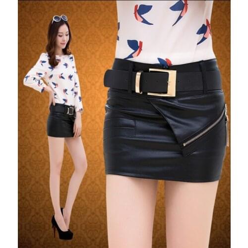 2020 New womens Korean style PU leather short skirt sexy slim slimming hip skirt DQ1220