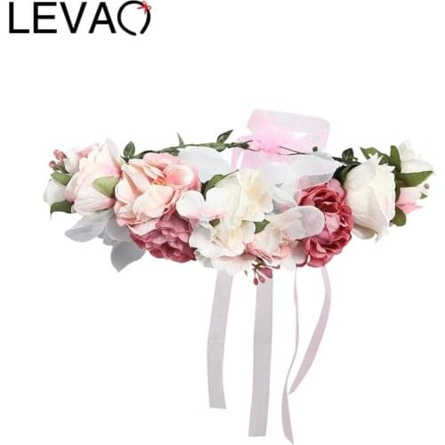 LEVAO Flower Headband Hairwear Bridal Hair Ornament Fabric Flower Crown Wedding Hair Accessories Headbands Floral Head Wreath