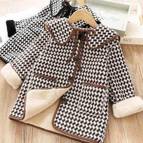 Kids girl overcoat Winter new fashion Houndstooth wool coat for girls Teens autumn jacket warm long outerwear Children Windproof