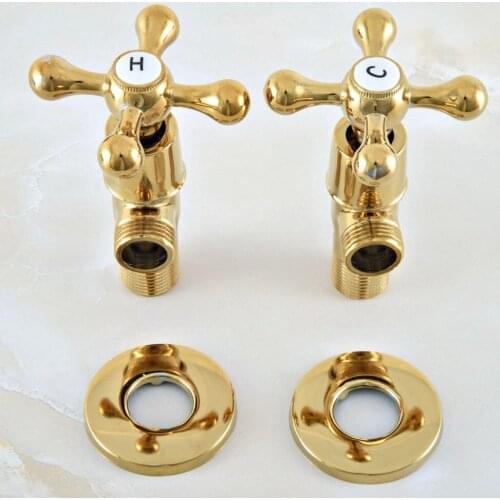 A of Pair Gold Color Brass Bathroom Hardware Accessories 1/2" male Angle Stop Valve Dav013