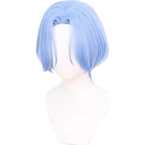 Anime SK8 Langa Cosplay Wig Gradient Blue Short Straight Middle Part Mullet Hair Heat Resistant SK8 the Infinity SK Eight