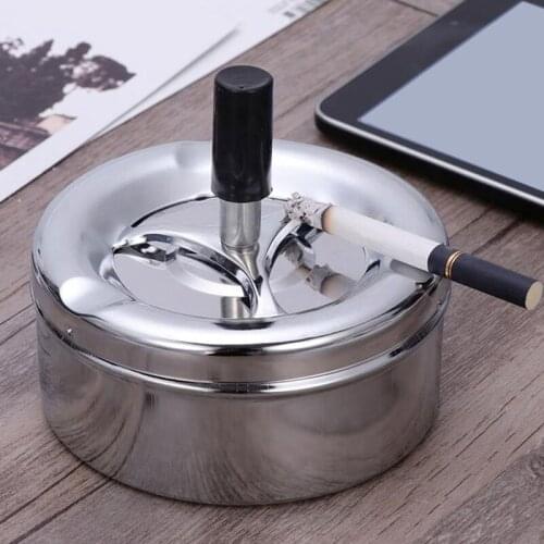 Smoking Accessories Stainless Steel Ashtray Round Push Down Cigarette Ashtray with Rotating Tray Home Accessories