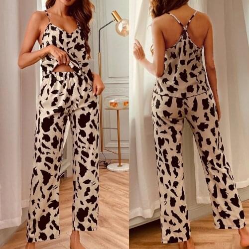Pajamas For Women Fashion Milk Cow Prints Sling Pyjama Pour Femme Sexy Lingerie Summer Breathable Sleepwear Camisole Trouser Set