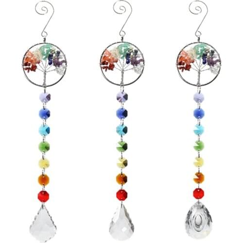 Hanging Crystal Life Tree Stone Beads Prism Pendant Craft Chain Hanging Window Ornament Home Garden Decor